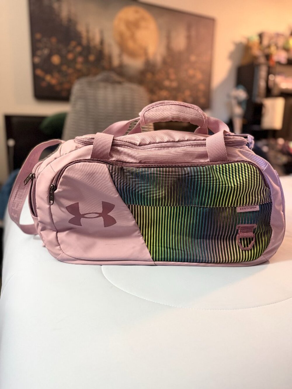 Pink Under Armour Duffle Bag Size Small With Stripe Front Accent Great for Gym